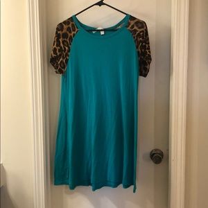 Pretty turquoise & leopard shirt dress